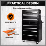 Bargoed Tool Box Trolley, 15 Drawer, Steel, Black