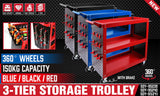 3 Tier Steel Tool Trolley Workshop Cart with Pegboard and Lockable Castors