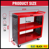 3 Tier Steel Tool Trolley Workshop Cart with Pegboard and Lockable Castors