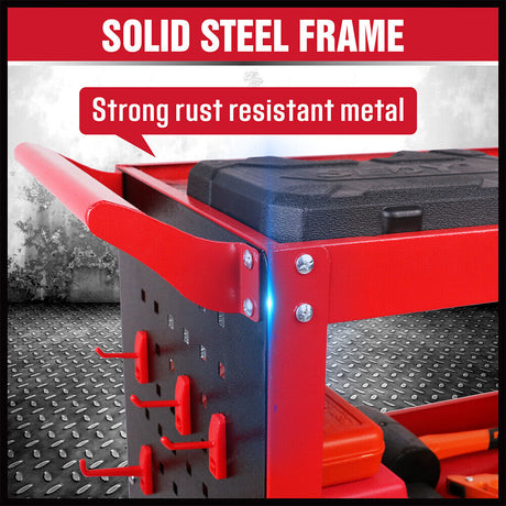 3 Tier Steel Tool Trolley Workshop Cart with Pegboard and Lockable Castors