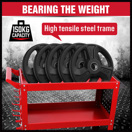 3 Tier Steel Tool Trolley Workshop Cart with Pegboard and Lockable Castors