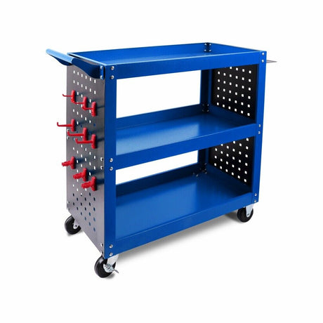 3 Tier Steel Tool Trolley Workshop Cart with Pegboard and Lockable Castors