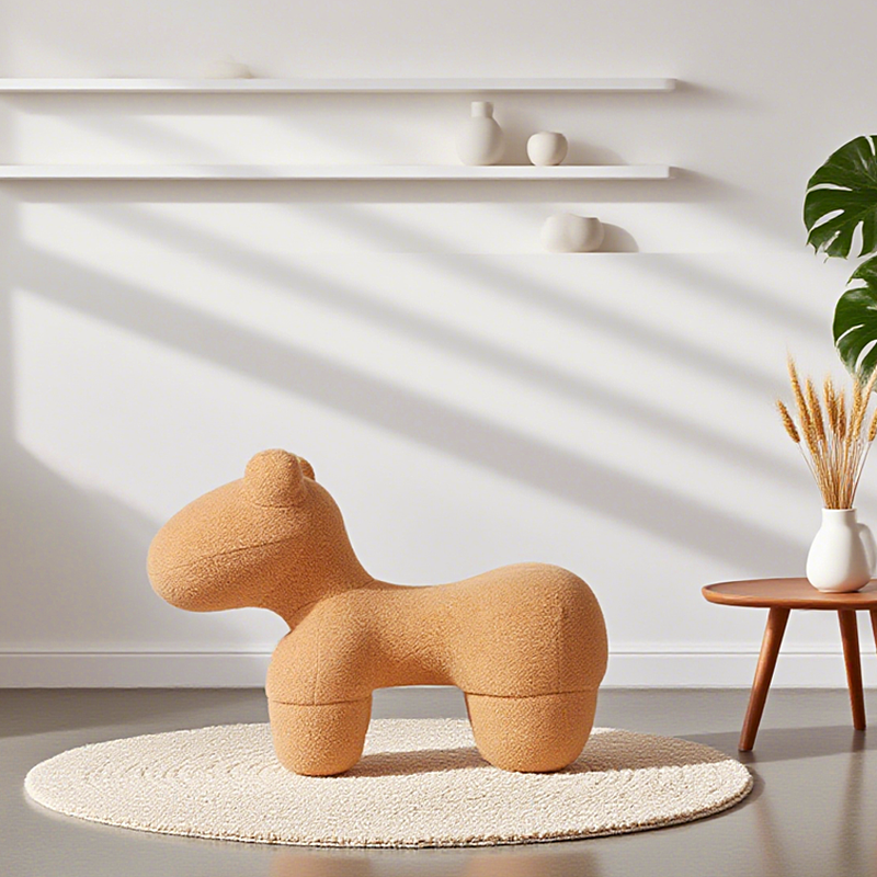 Lamb Stool Chair — Berber Fleece Animal Seat, Brown — Allure Home Collections