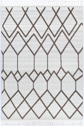 Geometric polypropylene floor rug in cream beige, 160 x 230 cm