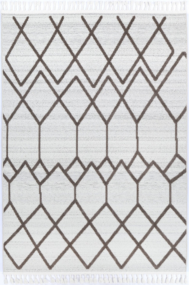 Geometric polypropylene floor rug in cream beige, 160 x 230 cm
