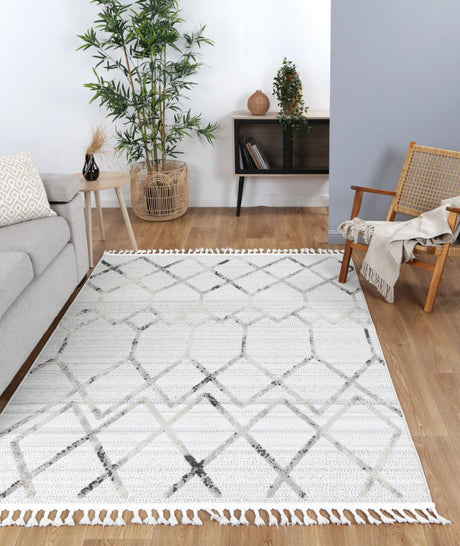 Geometric Contemporary Floor Rug, Cream Grey 240x330cm