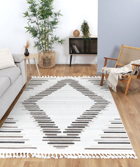 Cream beige geometric polypropylene floor rug 240x330cm