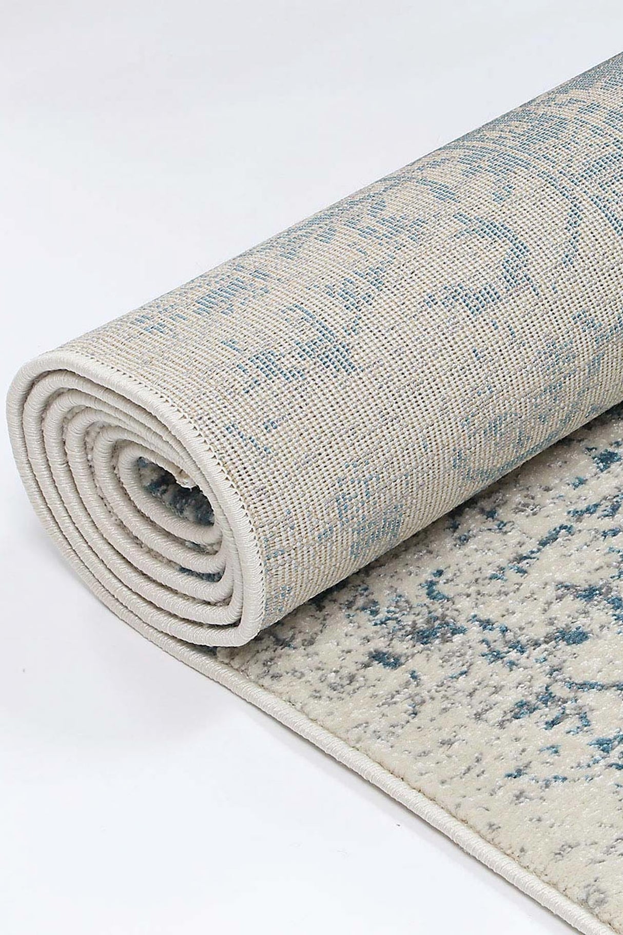 Distressed Transitional Polypropylene Floor Rug Ivory Blue 300 x 400cm