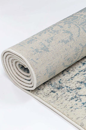 Distressed Transitional Polypropylene Floor Rug Ivory Blue 300 x 400cm