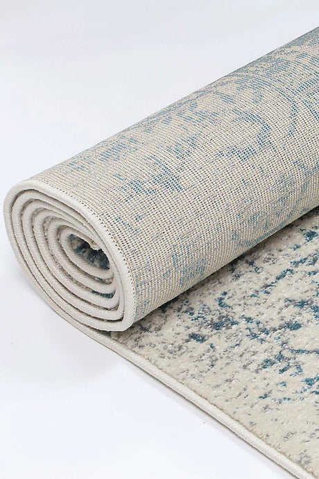 Distressed Transitional Polypropylene Floor Rug Ivory Blue 300 x 400cm