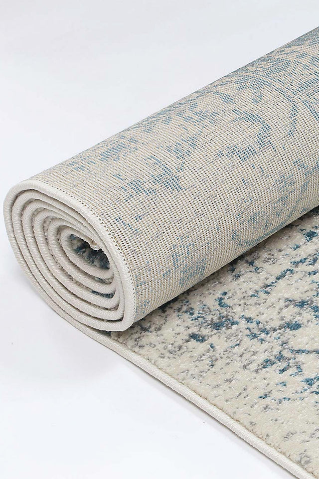 Distressed Transitional Polypropylene Floor Rug Ivory Blue 300 x 400cm