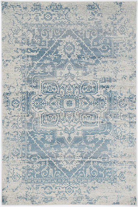 Distressed Transitional Polypropylene Floor Rug Ivory Blue 300 x 400cm, view 2
