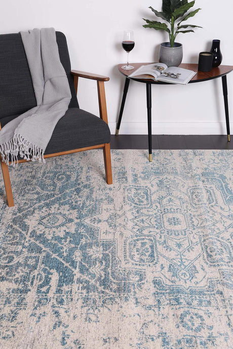 Distressed Transitional Polypropylene Floor Rug Ivory Blue 300 x 400cm, view 3