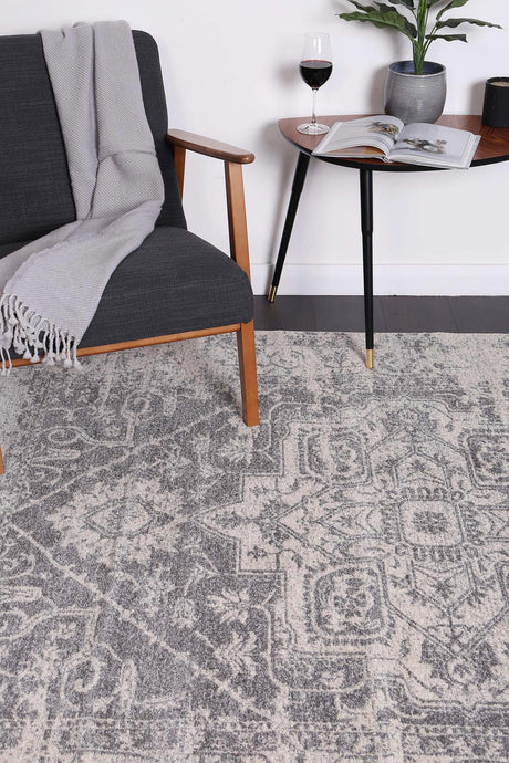 Distressed Transitional Polypropylene Floor Rug Ivory Grey 300 x 400cm, view 3