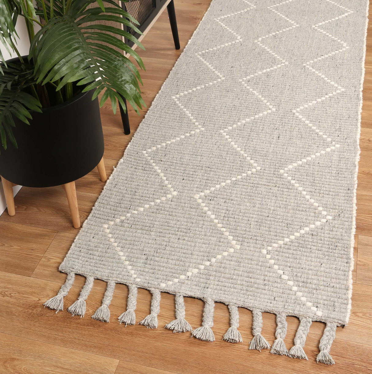 Hand Tufted Wool Blend Tribal Floor Rug, Grey 300x400cm