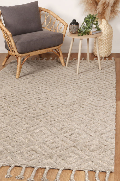 Hand Tufted Wool Blend Tribal Floor Rug, Ash 300x400cm