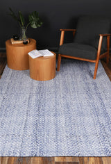 Tribal textured wool blend floor rug in blue, 160x230cm