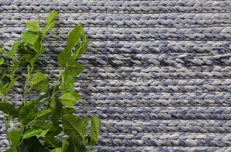 Tribal textured wool blend floor rug in blue, 160x230cm