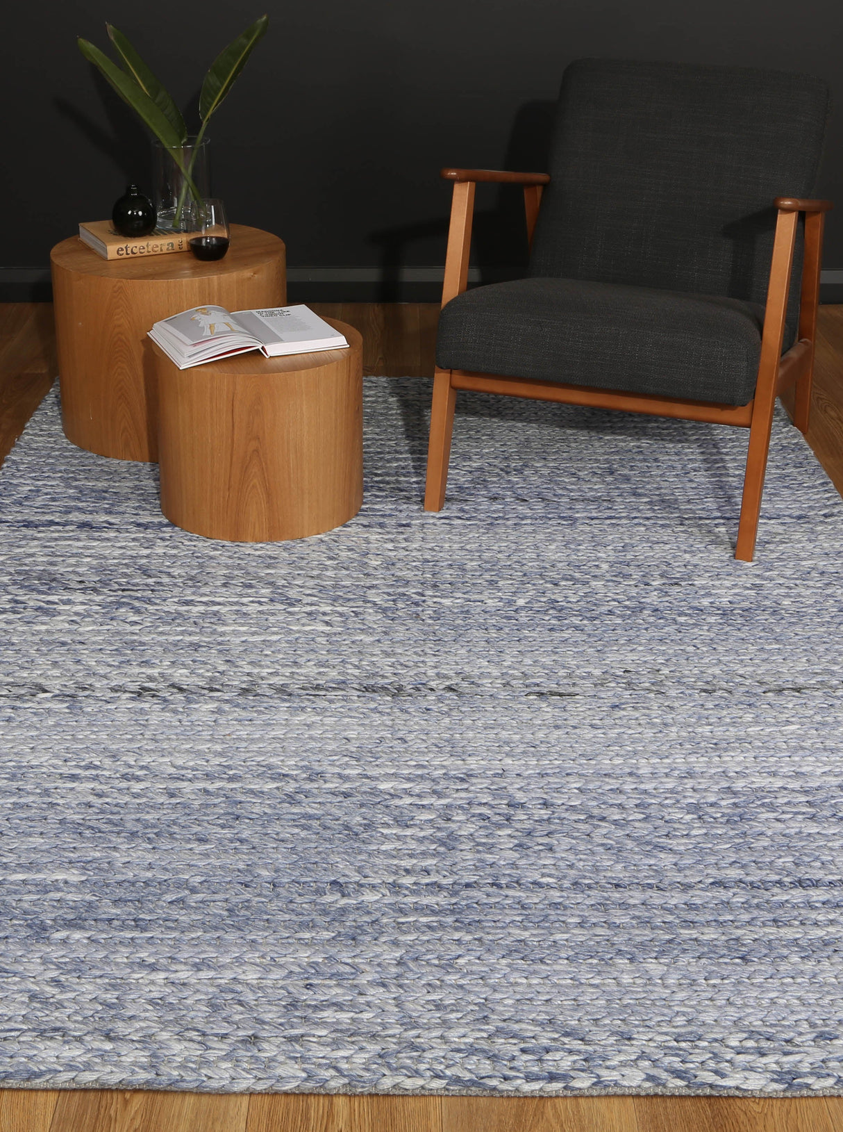 Tribal textured wool blend floor rug in blue, 160x230cm