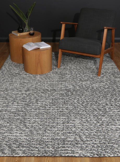Tribal textured wool blend floor rug in charcoal, 160x230cm