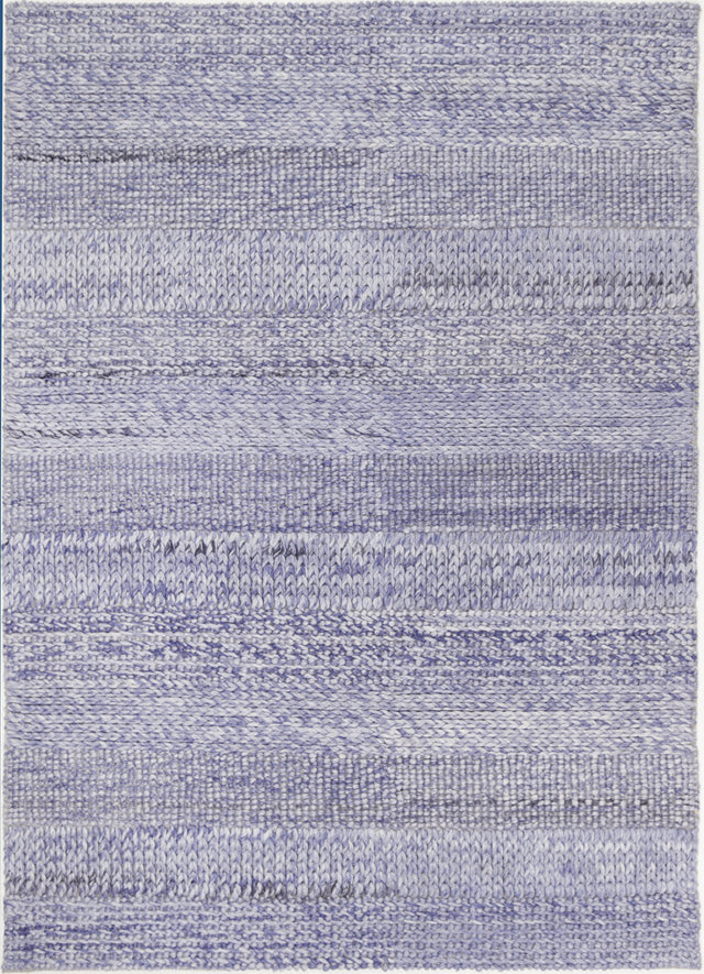 Tribal textured wool blend floor rug in blue, 200x290cm
