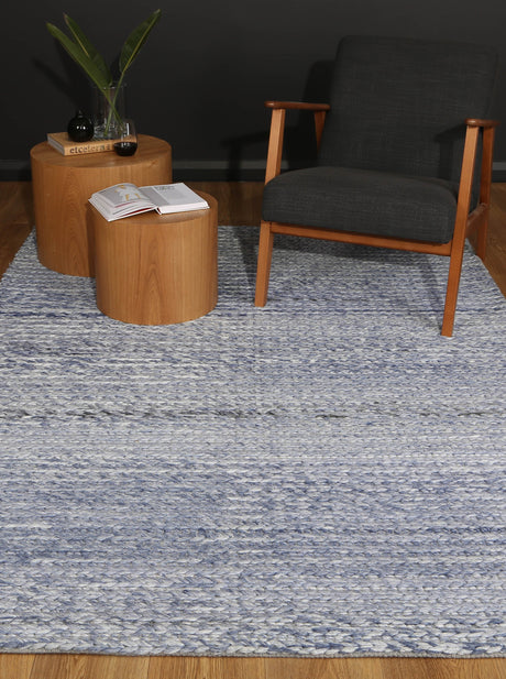 Blue textured wool blend floor rug 240x330cm