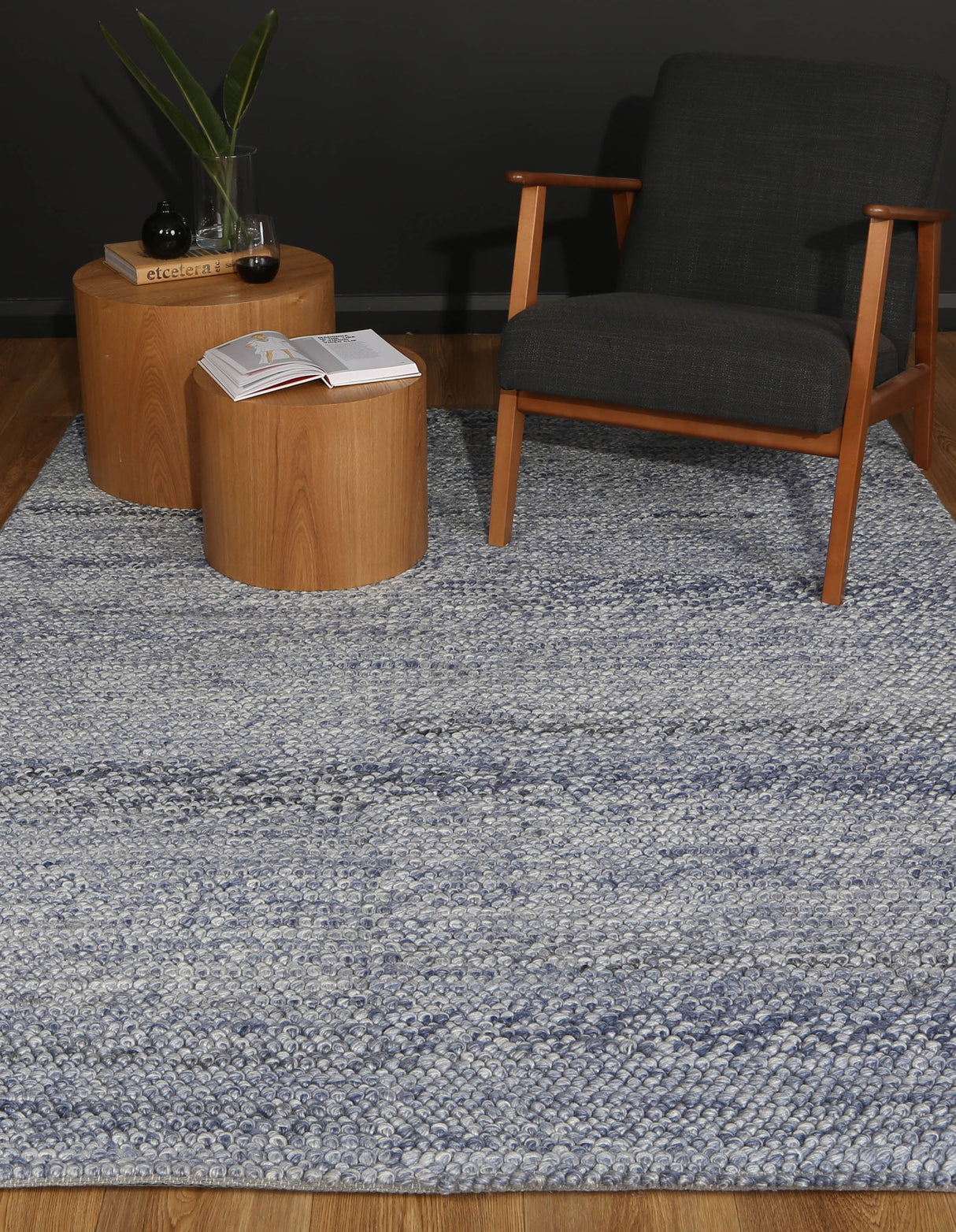 Looped Wool Blend Floor Rug, Blue 240x330cm