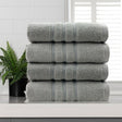 Four silver 650 GSM cotton face washers, 33 x 33 cm, folded to show the contrasting dobby stripe border