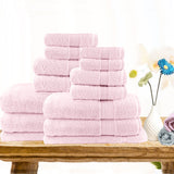 Baby pink 14 piece combed cotton bath towel set with bath towels, hand towels, face washers and bath mats