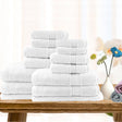White 14 piece combed cotton bath towel set with bath towels, hand towels, face washers and bath mats