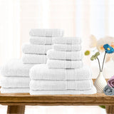 White 14 piece combed cotton bath towel set with bath towels, hand towels, face washers and bath mats