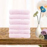 Baby pink 500 GSM combed cotton face washers, set of six measuring 30 x 30 cm with dobby border