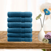 Teal 500 GSM combed cotton face washers, set of six measuring 30 x 30 cm with dobby border