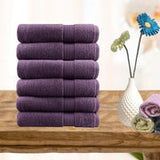 Set of six aubergine combed cotton hand towels, 500 GSM, 40 x 60 cm, folded with dobby border detail