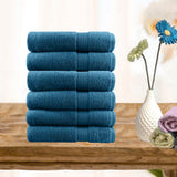 Set of six teal combed cotton hand towels, 500 GSM, 40 x 60 cm, folded with dobby border detail