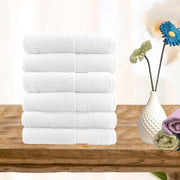 Set of six white combed cotton hand towels, 500 GSM, 40 x 60 cm, folded with dobby border detail