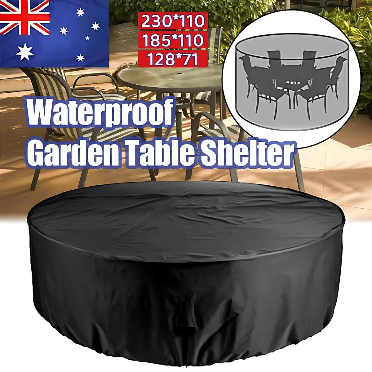 Round Outdoor Table Cover, Black 230cm