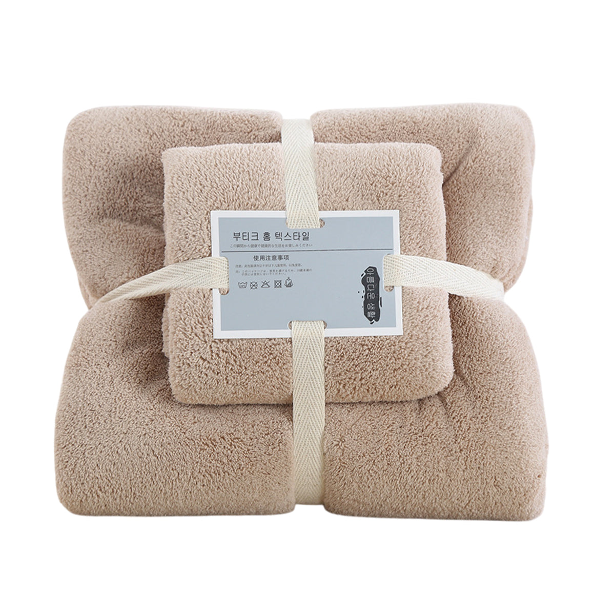 Blue coral velvet towel set styled in a bathroom setting