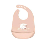 Silicone feeding bib with pocket in sheep design