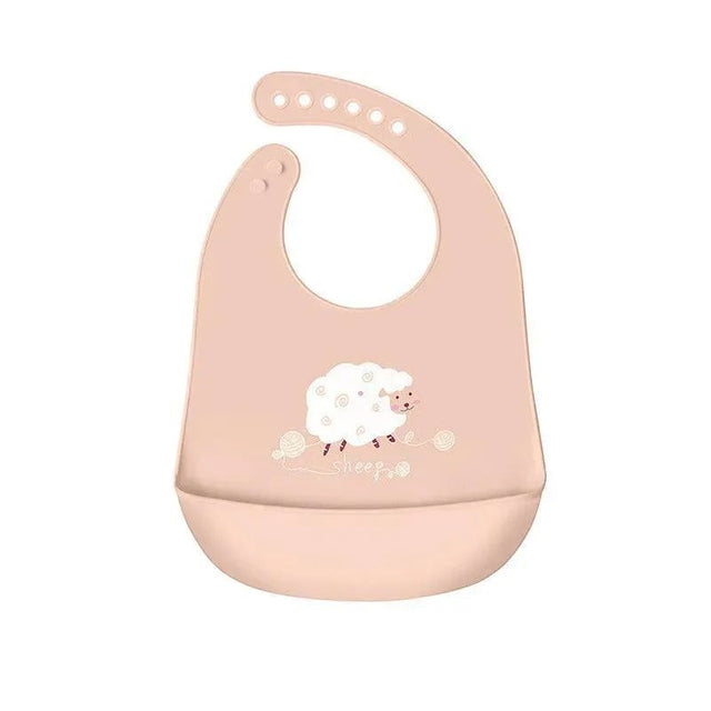 Silicone feeding bib with pocket in sheep design