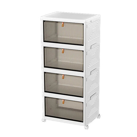 White 4 tier plastic storage cabinet with wheels - view 2