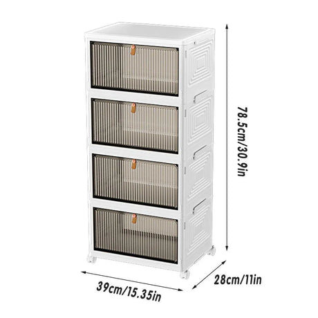 White 4 tier plastic storage cabinet with wheels - view 3
