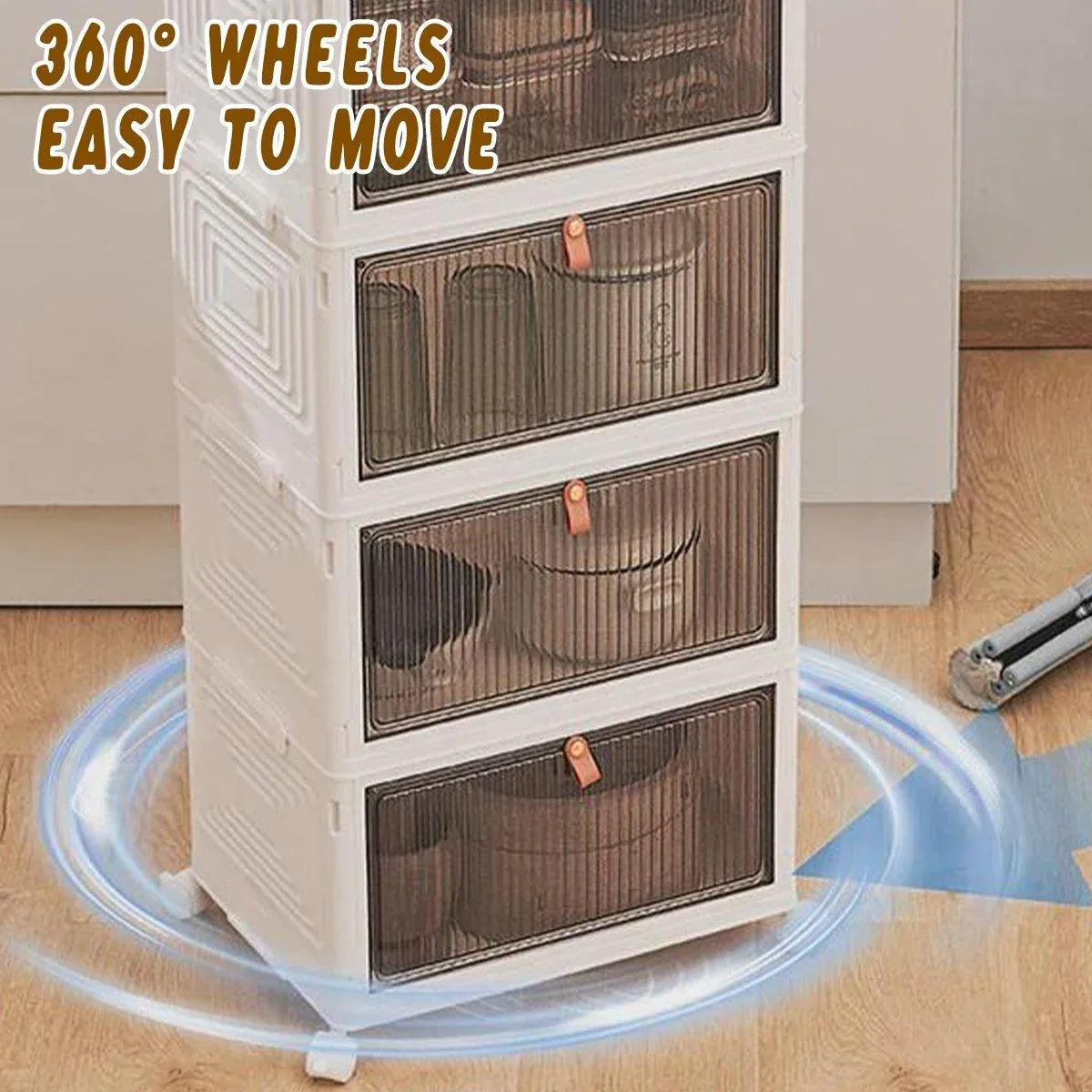 White 4 tier plastic storage cabinet with wheels - view 7