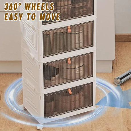 White 4 tier plastic storage cabinet with wheels - view 7