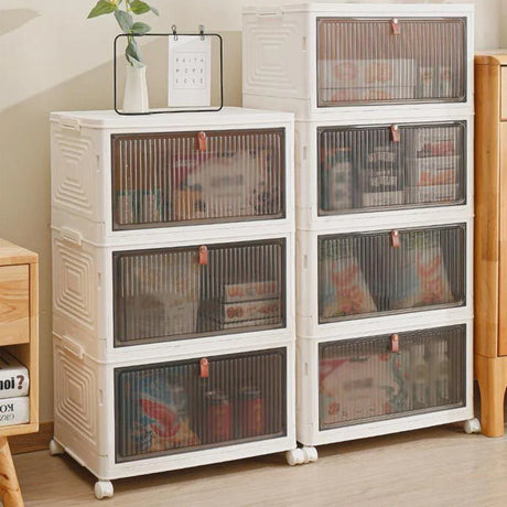 White 4 tier plastic storage cabinet with wheels - view 9