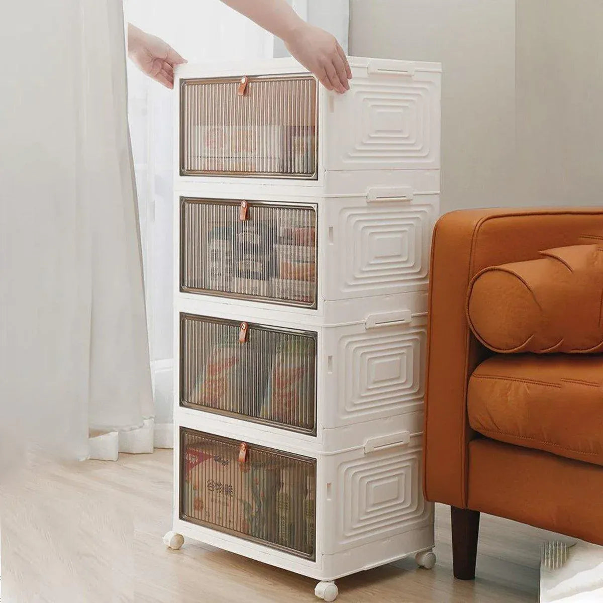 White 4 tier plastic storage cabinet with wheels - view 12