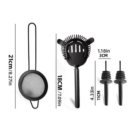 Muddler and two bottle pourers included in the cocktail set
