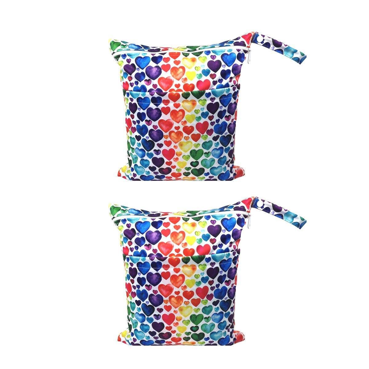Waterproof nappy and wet bags with heart print, 2 piece
