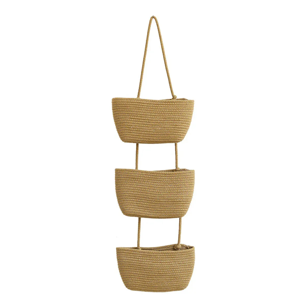 Three Tier Wall Mounted Hanging Storage Basket, Brown