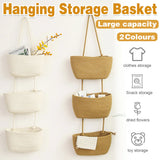 Three Tier Wall Mounted Hanging Storage Basket, Brown